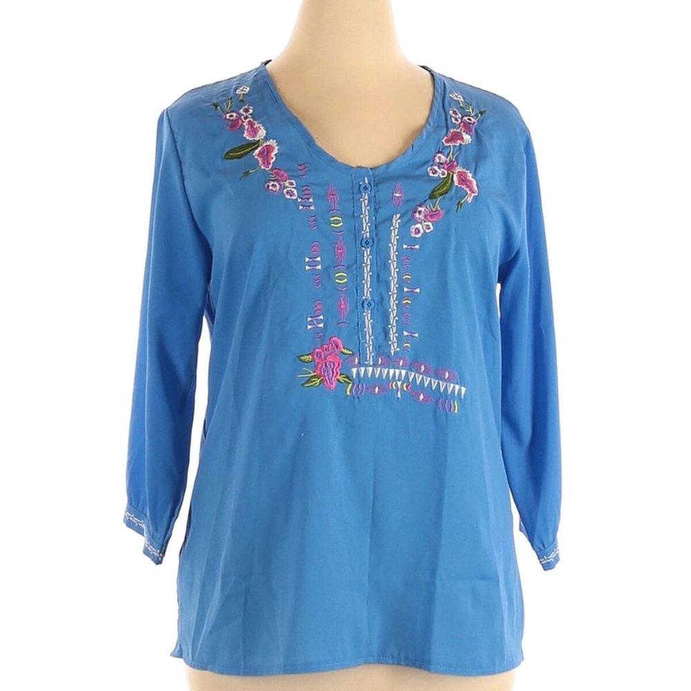 MISSLOOK 3/4‎ SLEEVE EMBROIDERED BLOUSE SMALL-EUC